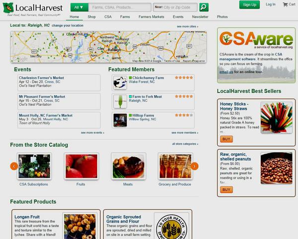 Screenshot showing Local Harvest's homepage.